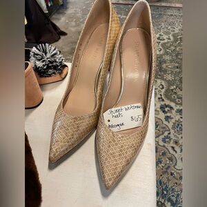 Preowned Stuart Weitzman nude croc heels